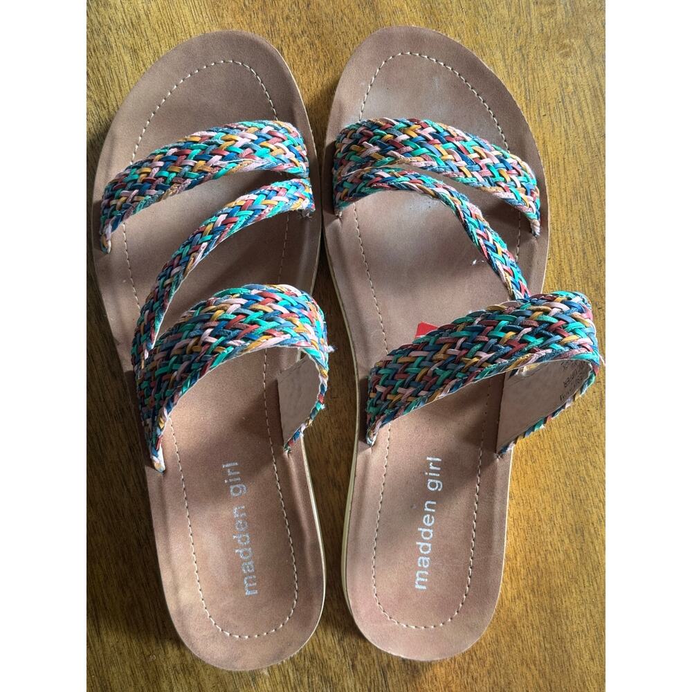 Madden Girl Braided Strap Sandals Womens 10 Multicolor Flat Slides - Picture 3 of 10